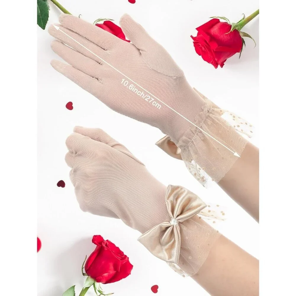 Women's Short Skin Bow Lace Gloves Tea Party Elegant Opera Wedding Accessories